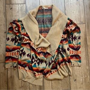 Geometric Patterned Sweater with Shawl Collar